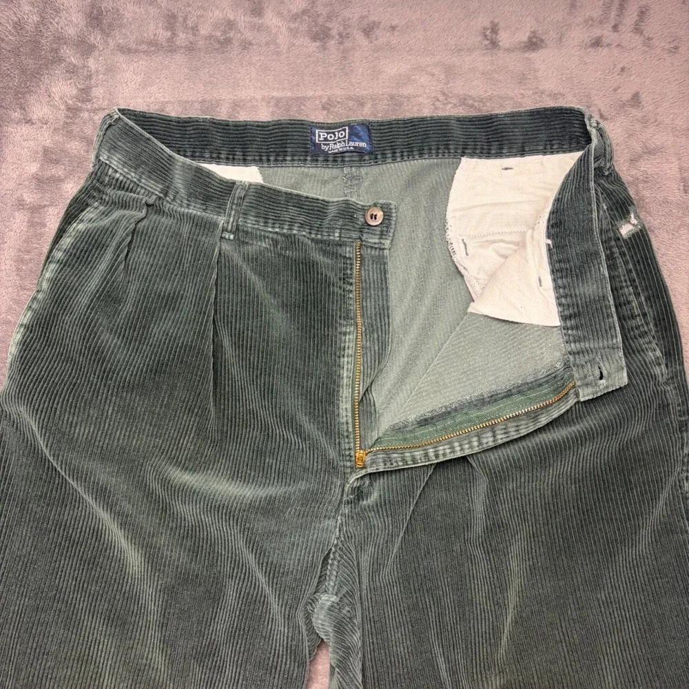 Vintage Polo Ralph Lauren Pants Mens 34 Green Polo Cords Pleated Corduroy 34x32 - Picture 3 of 9